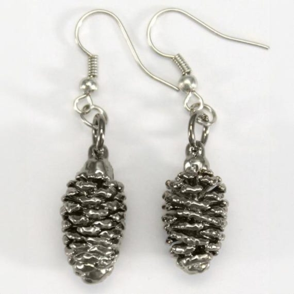 Silver Pinecone Drop Earrings